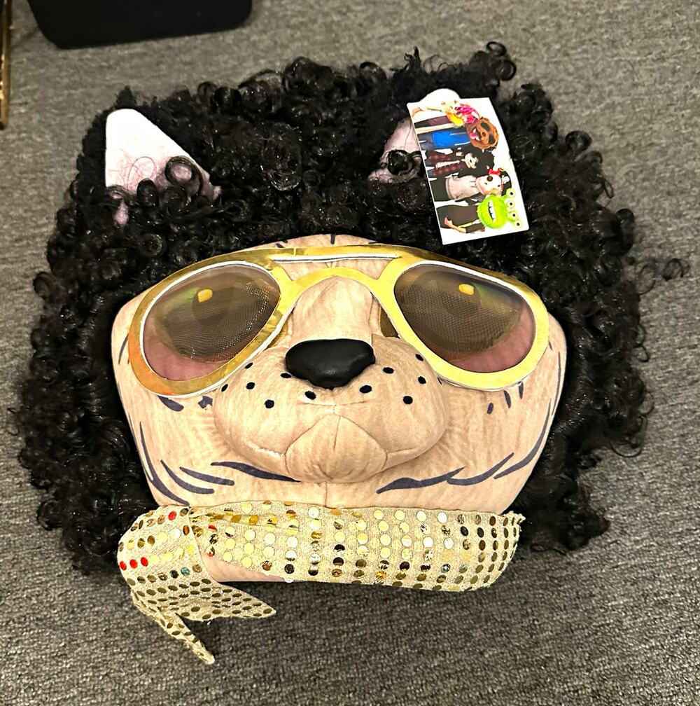 Kool Kitty Cat Head Mask Furry Halloween Curly Hair Scarf Sunglasses